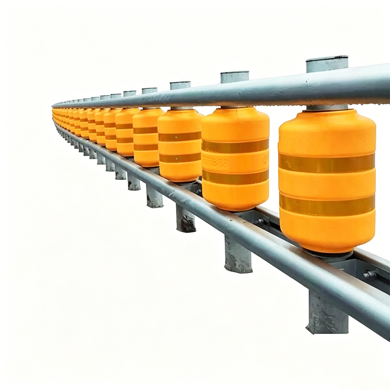 Energie-absorberende snelwegrolbarrière voor scherpe bochten