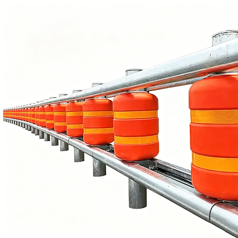 Energie-absorberende snelwegrolbarrière voor scherpe bochten