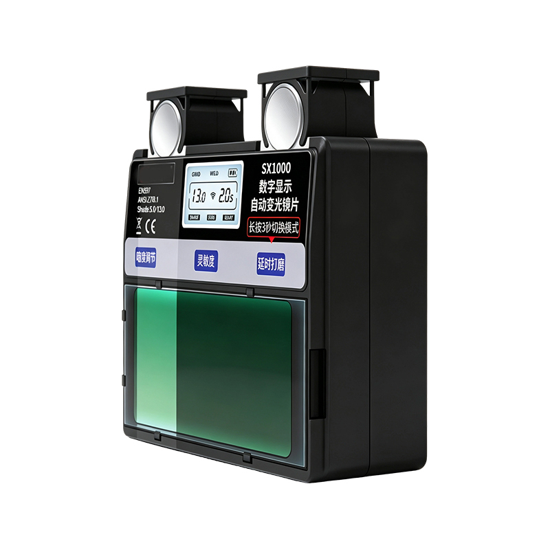 Digitale lashelm op zonne-energie, automatisch verduisterend, met touchscreenbediening Digitale lashelm op zonne-energie, automatisch verduisterend, met touchscreenbediening