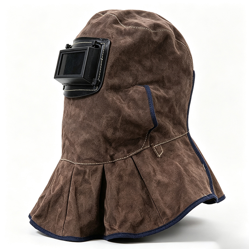 Koolstofbruin opklapbaar laskapmasker van koeienhuid Koolstofbruin opklapbaar laskapmasker van koeienhuid