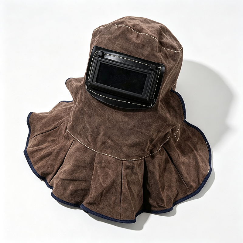 Koolstofbruin opklapbaar laskapmasker van koeienhuid Koolstofbruin opklapbaar laskapmasker van koeienhuid