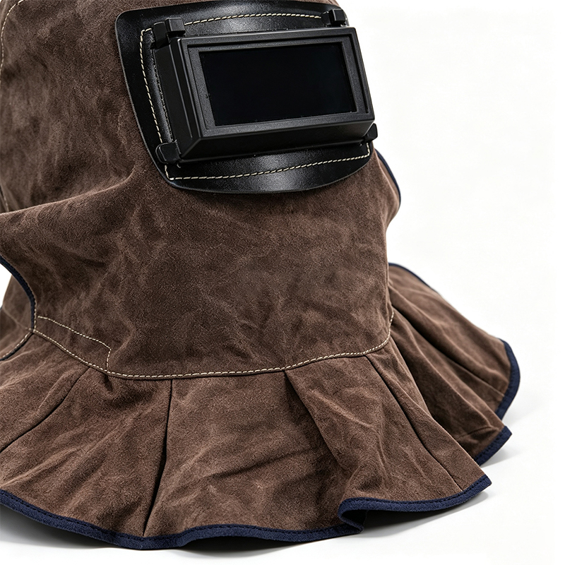 Koolstofbruin opklapbaar laskapmasker van koeienhuid Koolstofbruin opklapbaar laskapmasker van koeienhuid