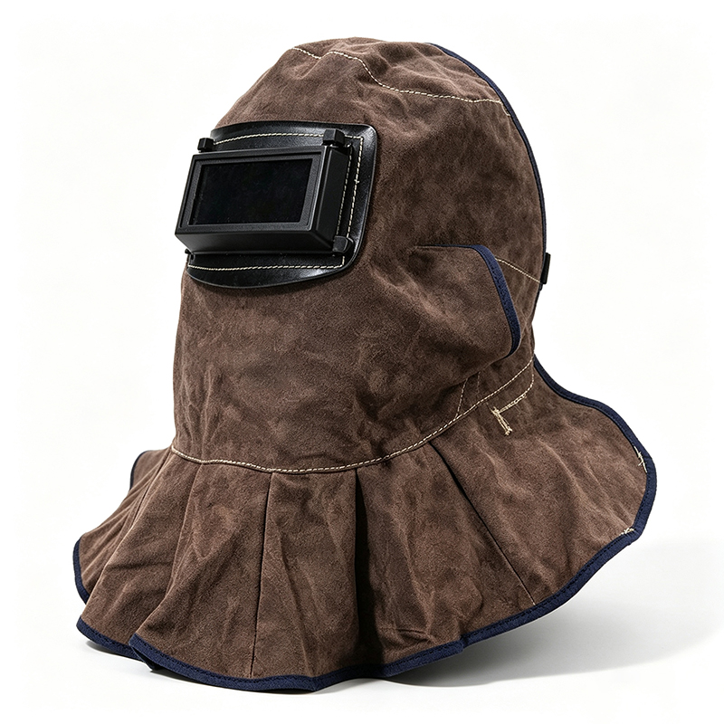 Koolstofbruin opklapbaar laskapmasker van koeienhuid Koolstofbruin opklapbaar laskapmasker van koeienhuid